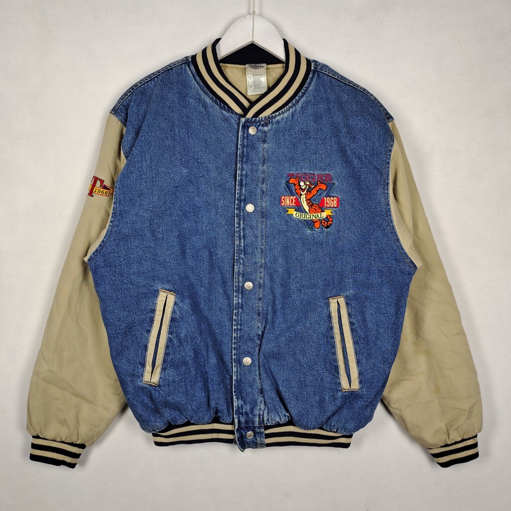 Vintage Disney Catalog Tigger Denim Varsity Jacket Blue Beige Small 1968